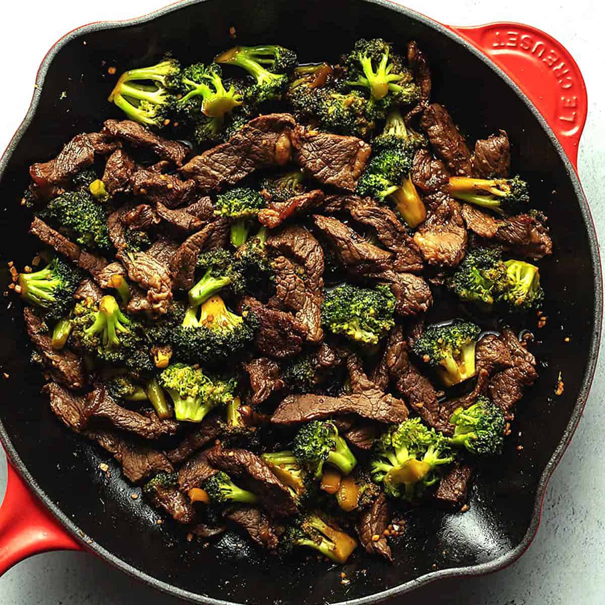 keto beef and broccoli in a skillet