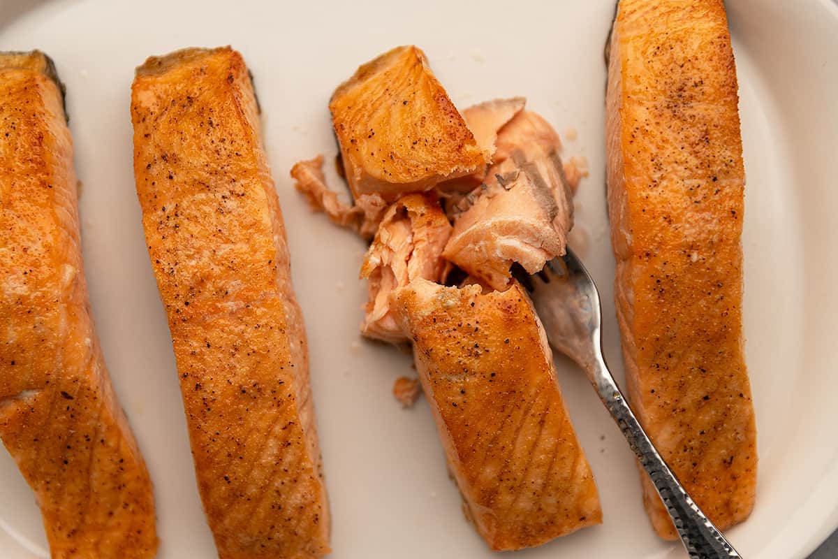 perfectly cooked salmon on a plate