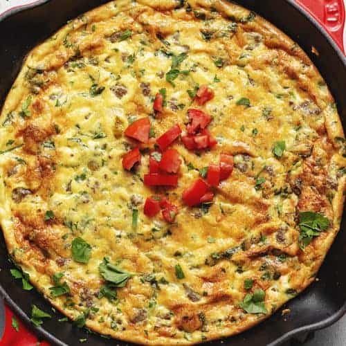 keto frittata in a red skillet