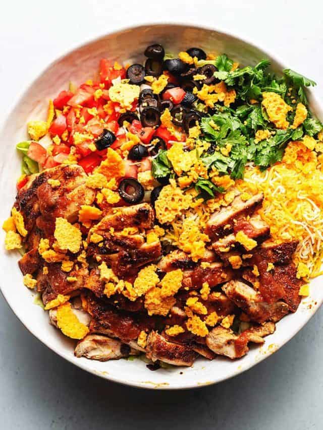 Chicken or Beef Keto Taco Salad with Cheese Crisps!