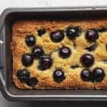 keto blueberry bread in a loaf pan
