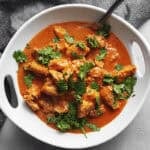 keto butter chicken in a white bowl