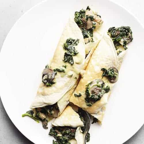 savory crepe filling on a white plate
