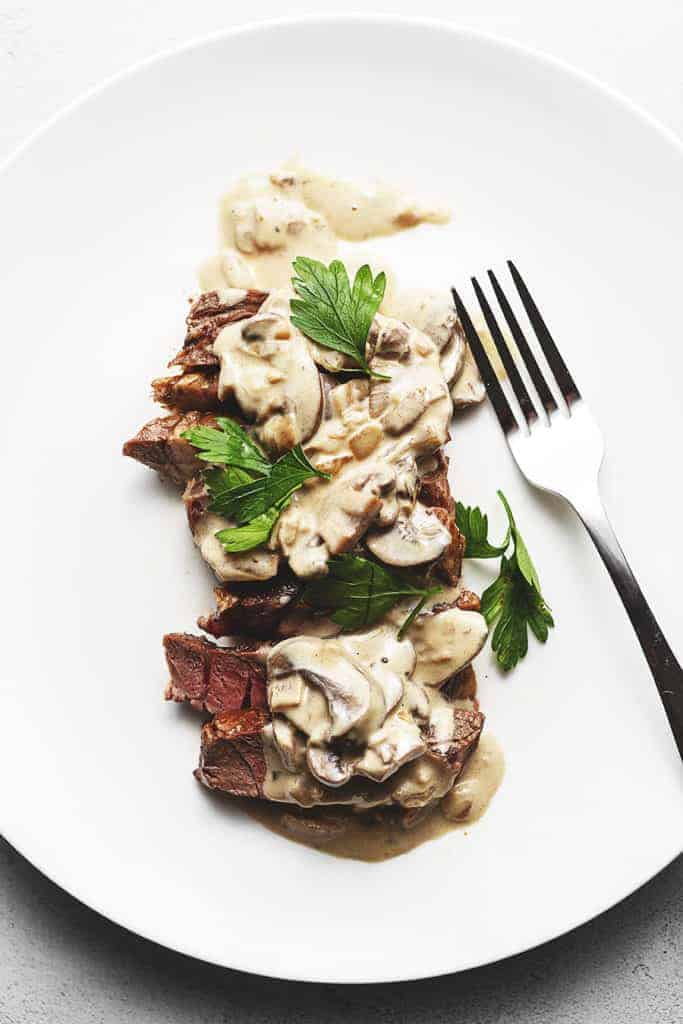 steak diane on a while platter