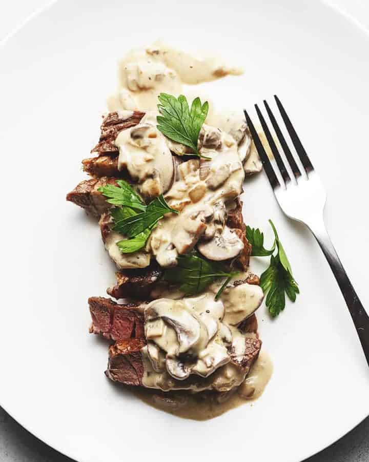 steak diane on a while platter