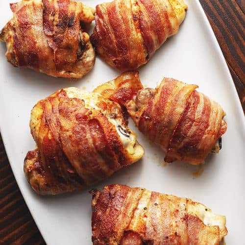 bacon wrapped chicken thighs Pinterest pin