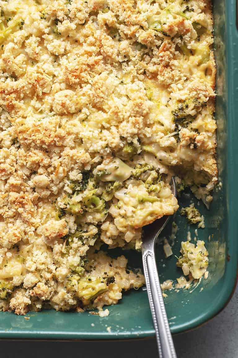 keto broccoli casserole in a dish