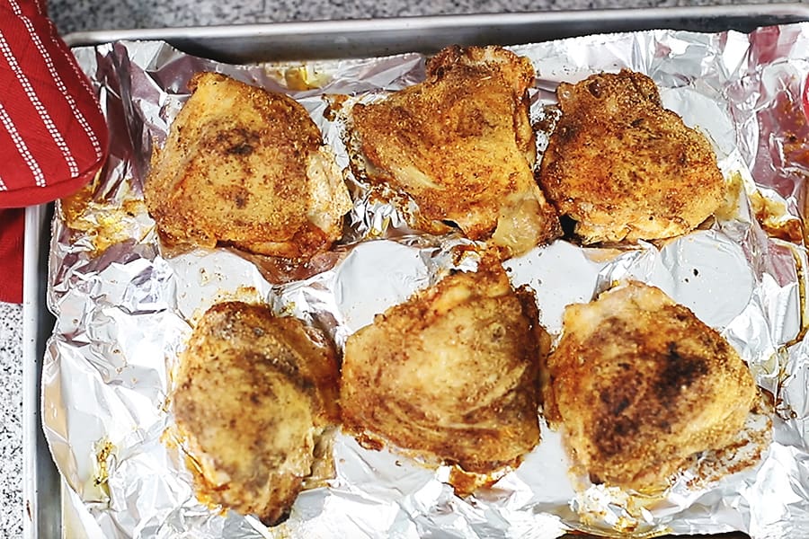 low carb chicken thighs on a sheet pan
