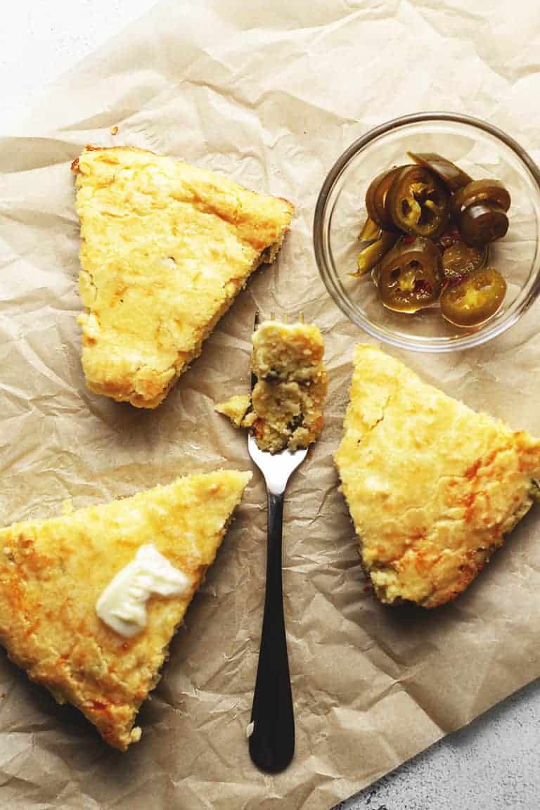 keto cornbread on a piece of parchment