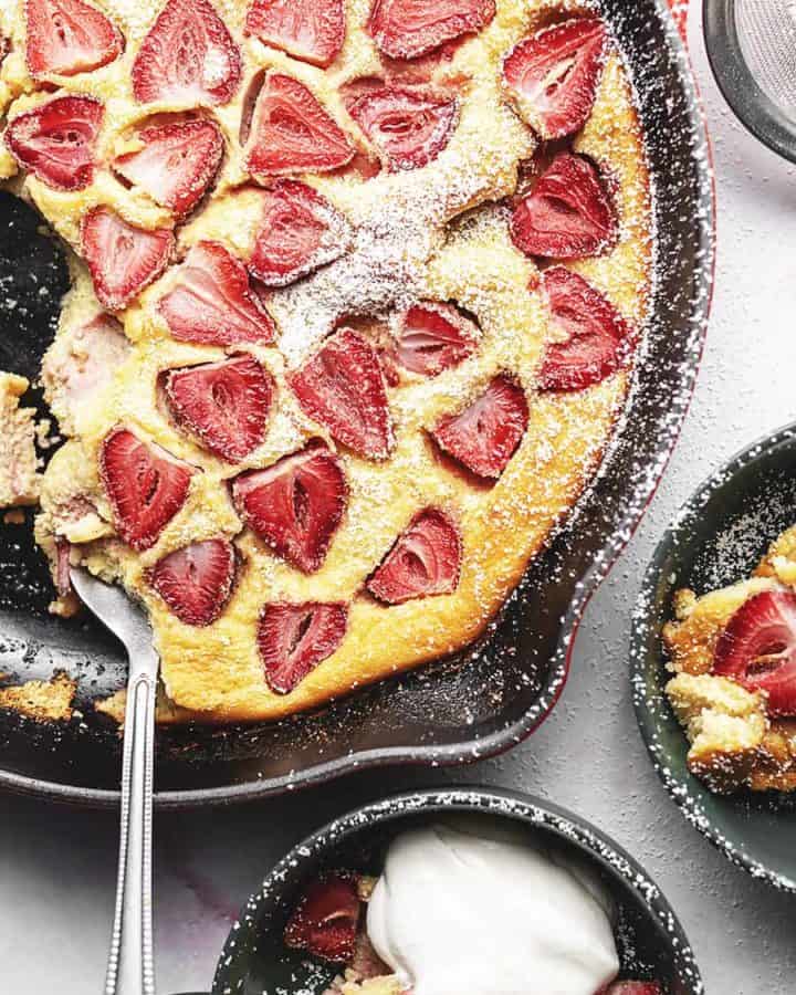 keto clafoutis in a cast iron skillet