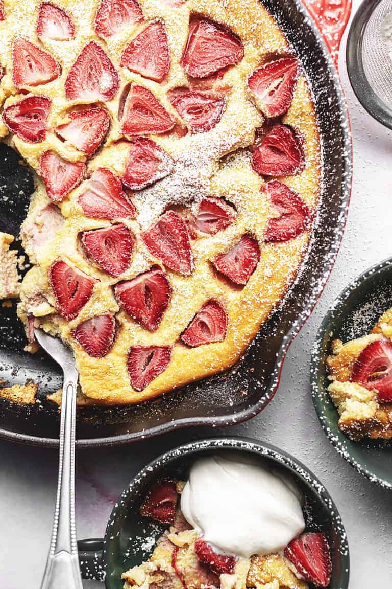 keto clafoutis in a cast iron skillet