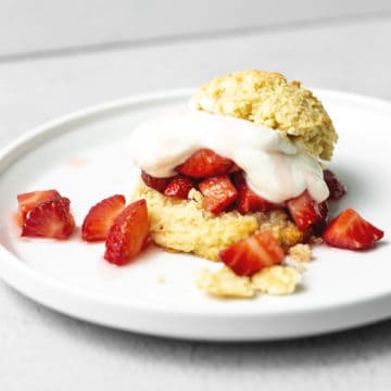 keto strawberry shortcake on a white plate