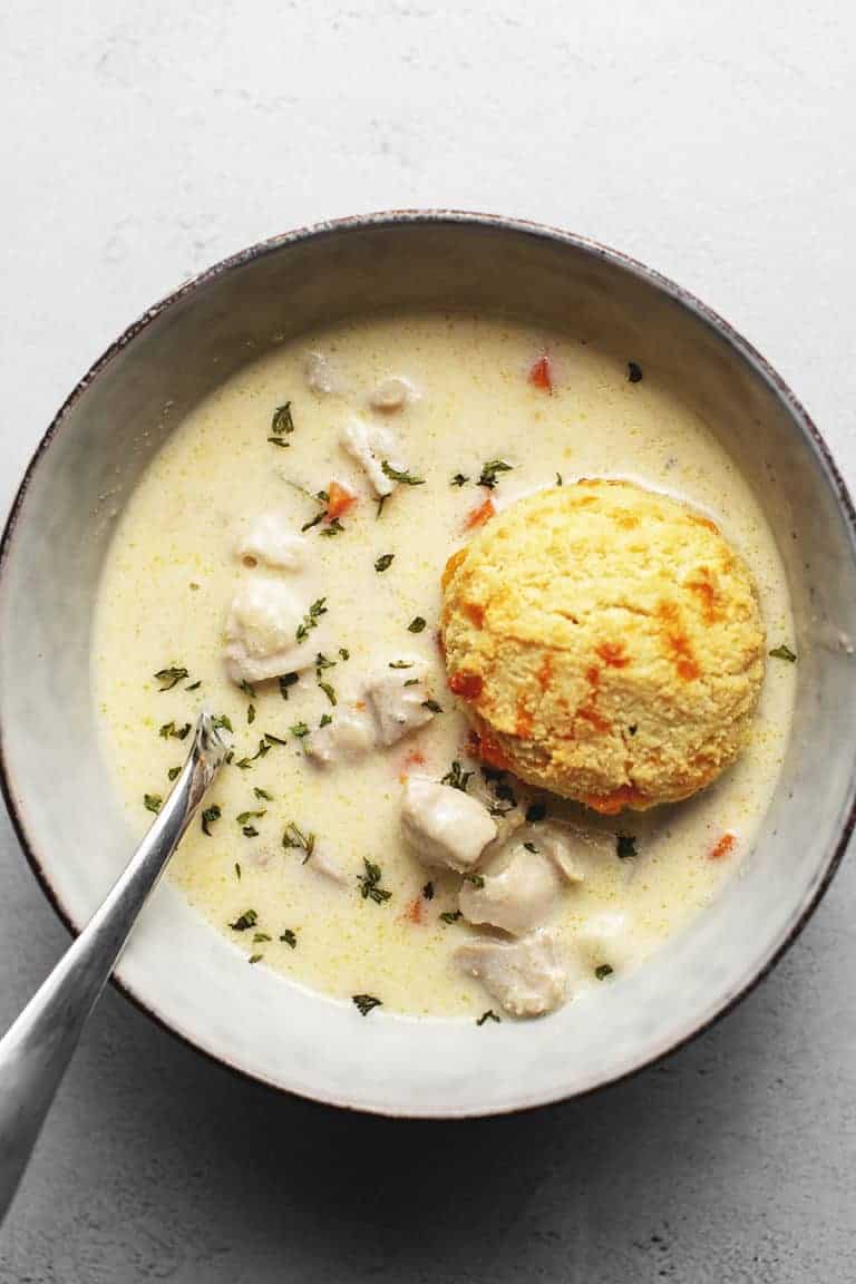 chicken pot pie soup in a bowl