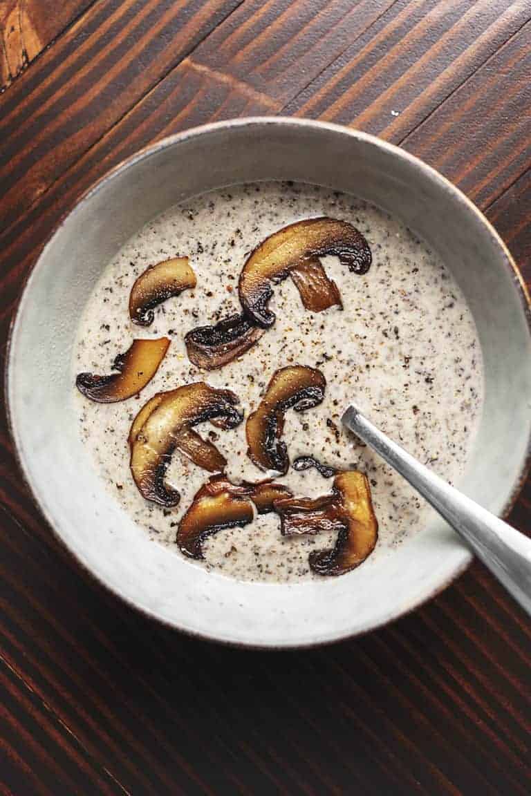 keto cream of mushroom soup in a bowl