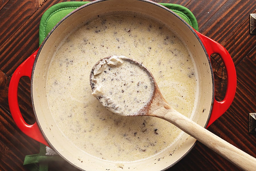 process keto cream of mushroom soup in a large pot