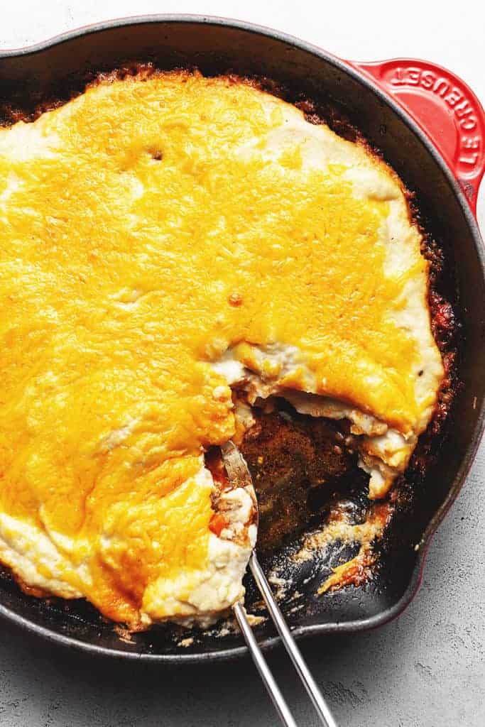keto shepherds pie in a skillet