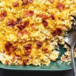 cauliflower casserole in a green dish