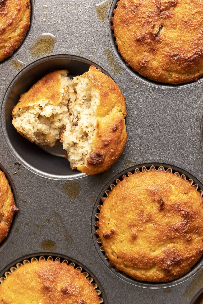 banana bread muffins in a muffin tin