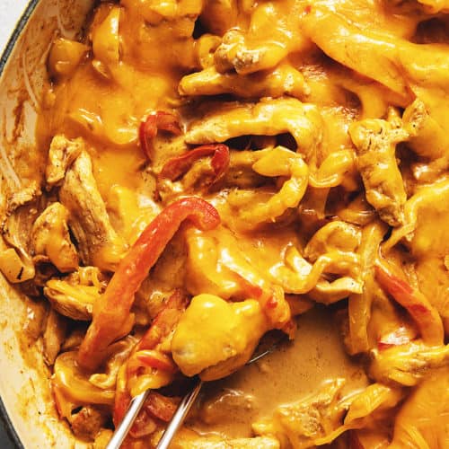 keto chicken fajita casserole in a large skillet