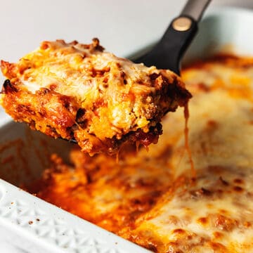 low carb lasagna in a casserole dish