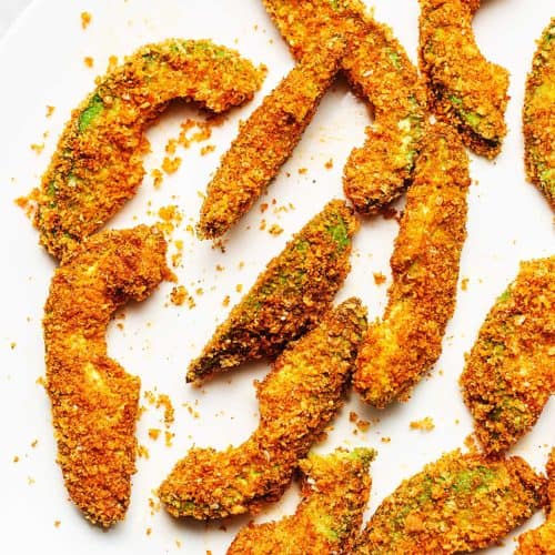 air fryer avocado fries on a white plate