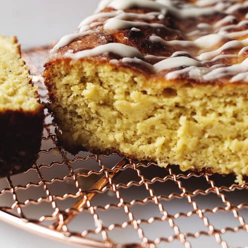 keto lemon pound cake on a gold coloring rack