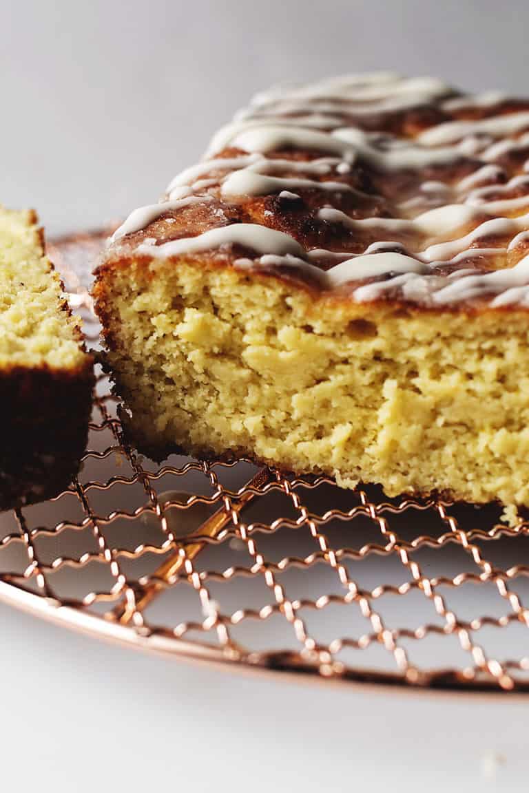keto lemon pound cake on a gold coloring rack