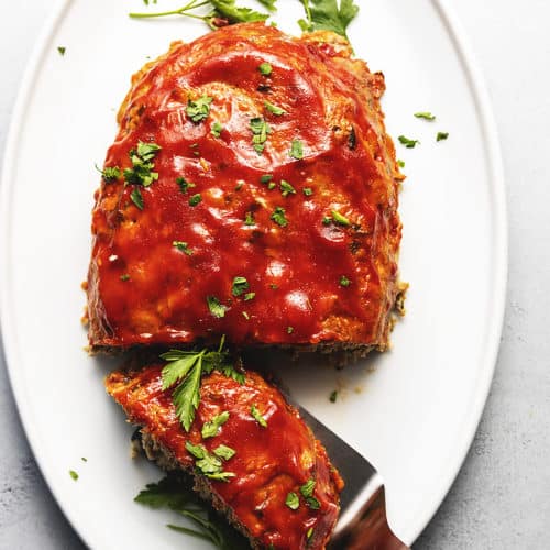 keto turkey meatloaf on a white platter