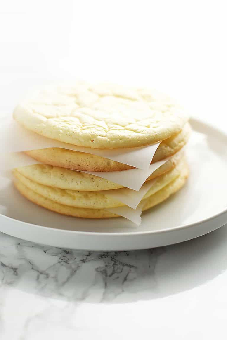 cloud bread stacked on a plate