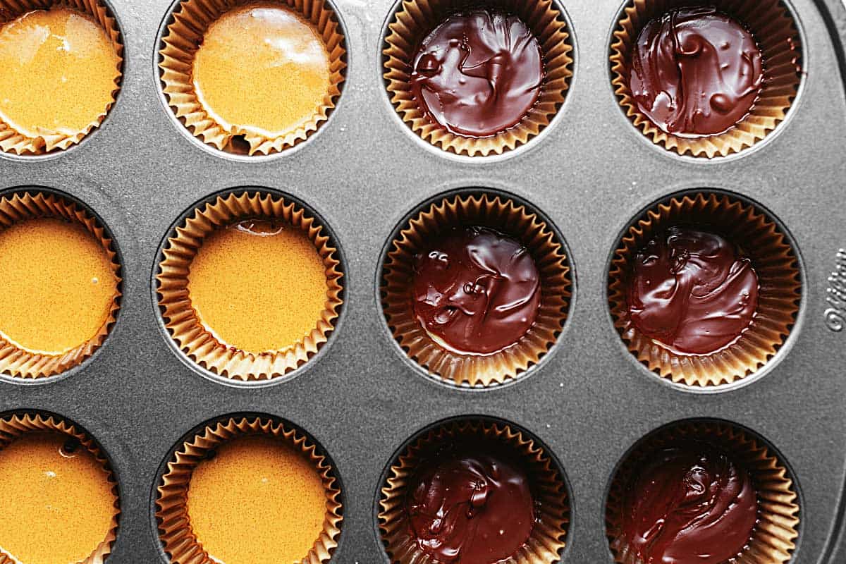 homemade PB cups in a muffin tin