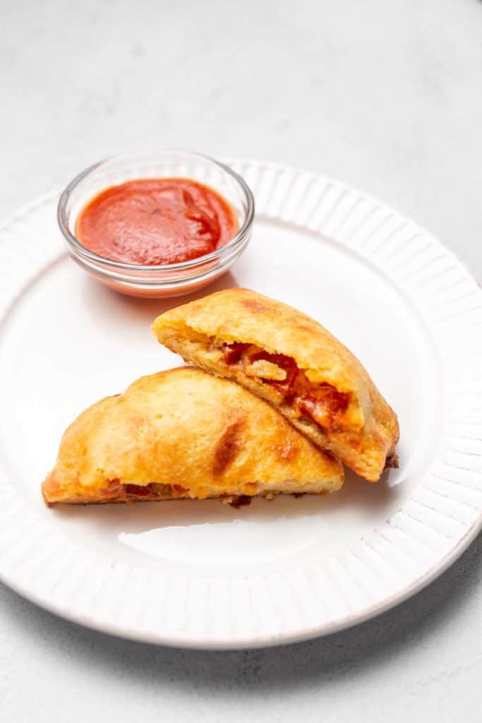 keto hot pocket on a plate with marinara sauce