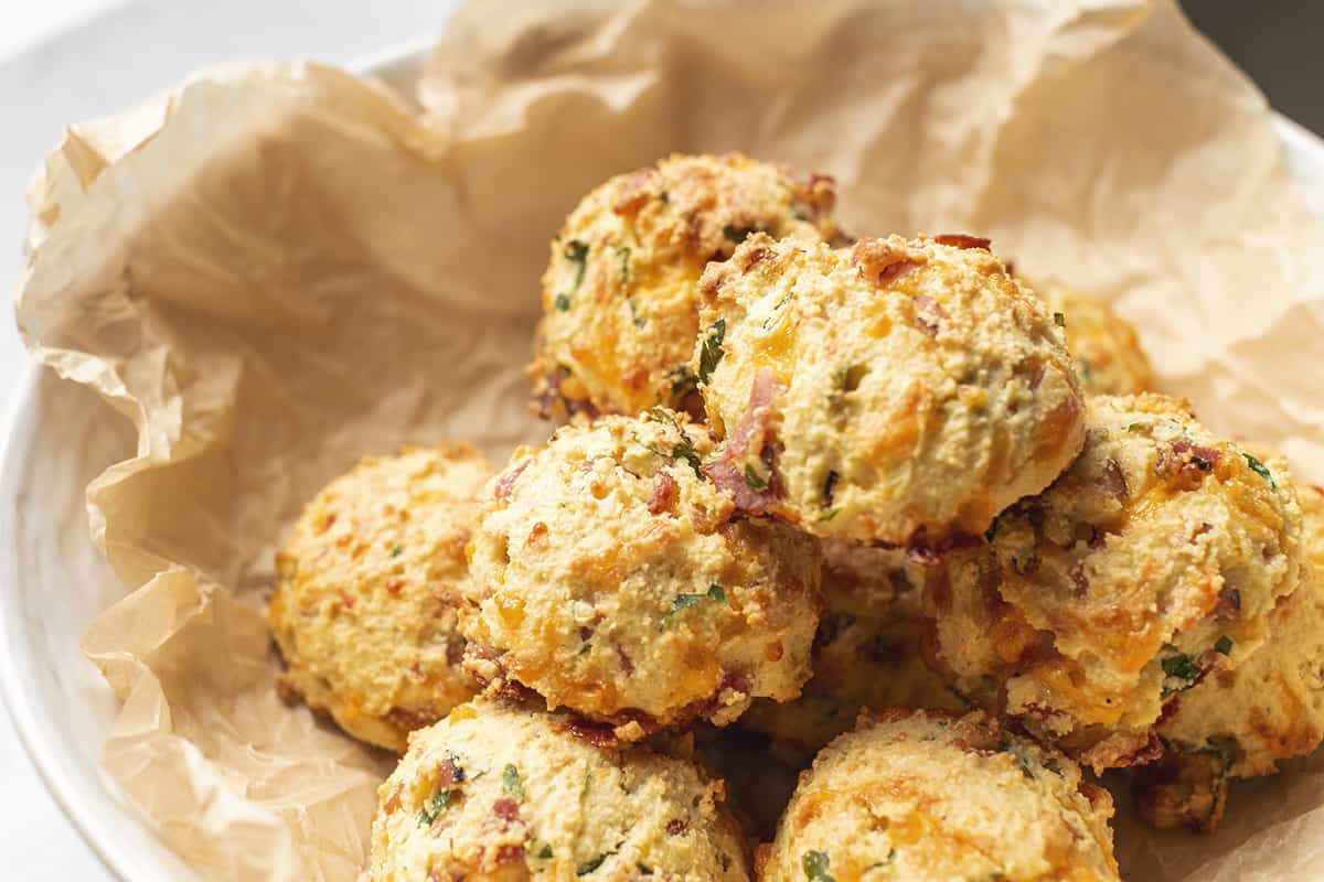 keto cheddar biscuits in a bowl