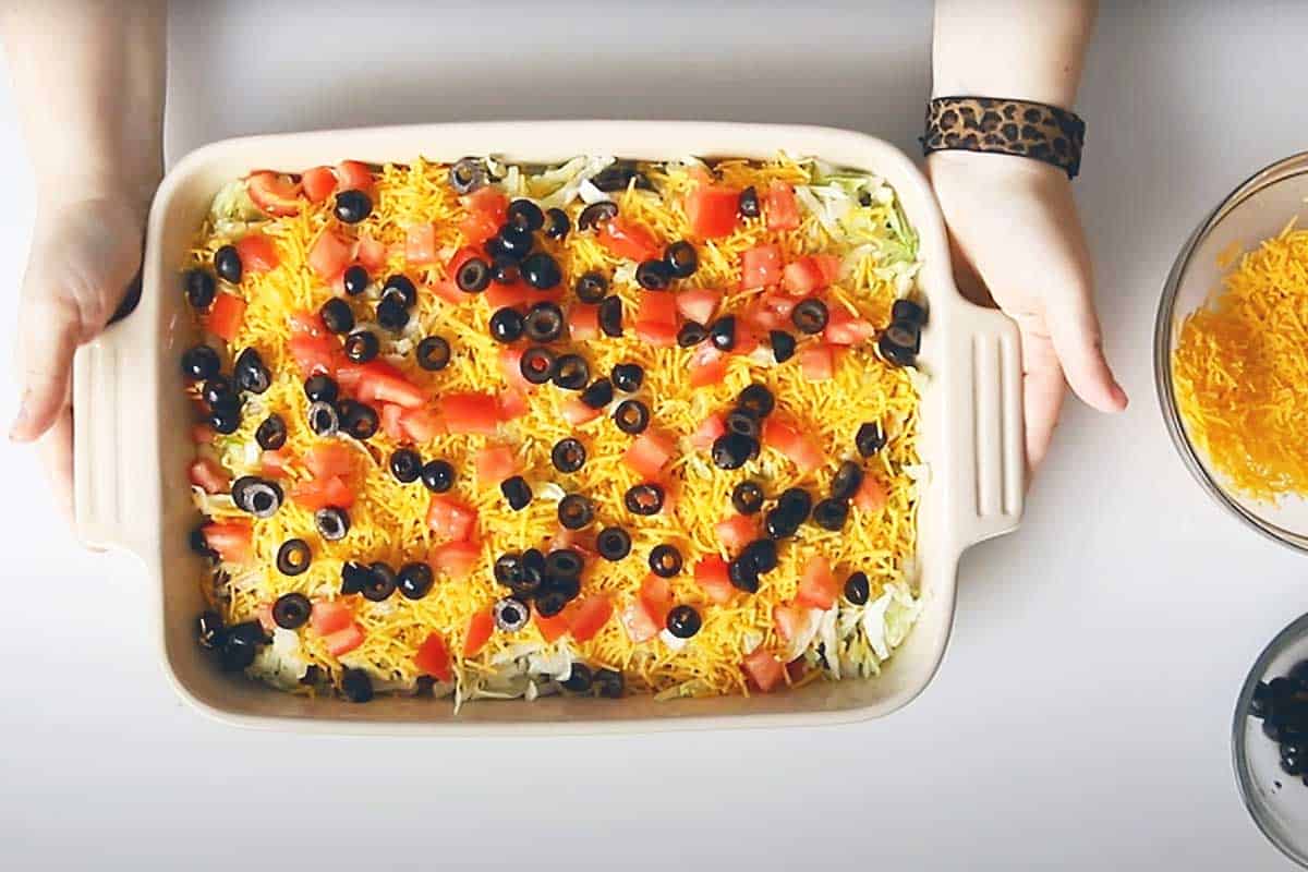 KETO 7 LAYER DIP IN A CASSEROLE