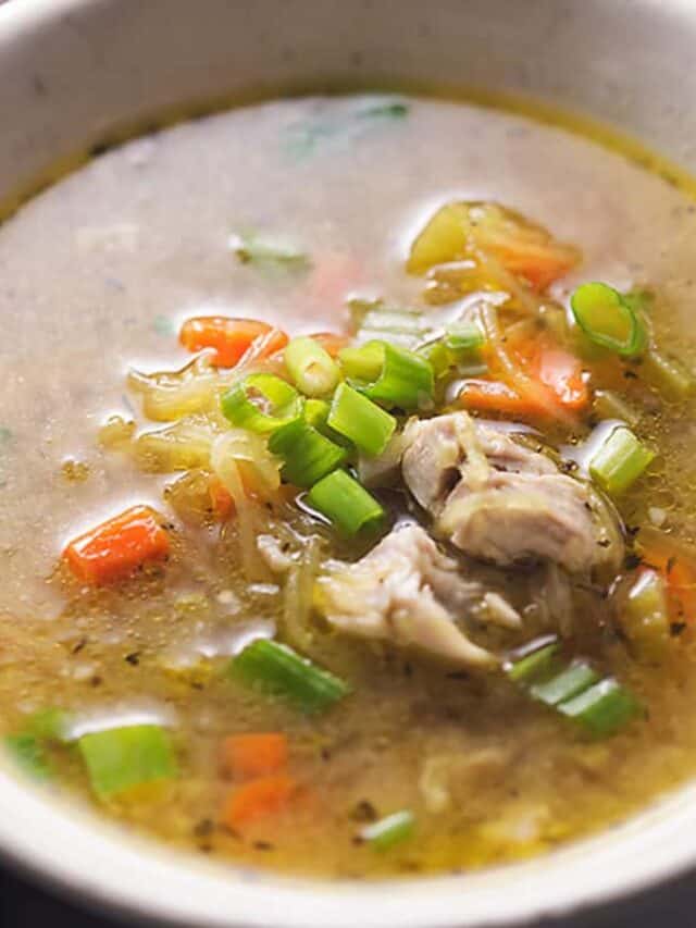 keto chicken soup in a white bowl