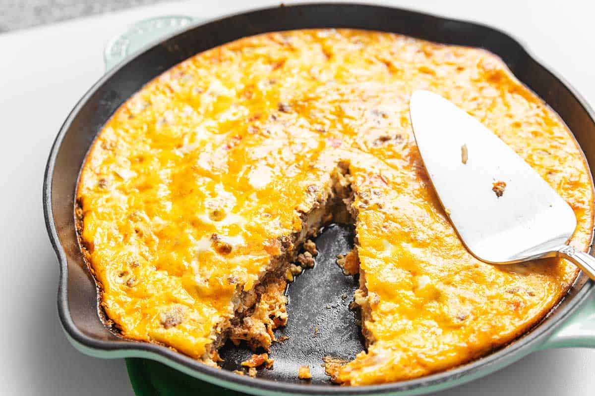 KETO TACO PIE IN A BLUE SKILLET