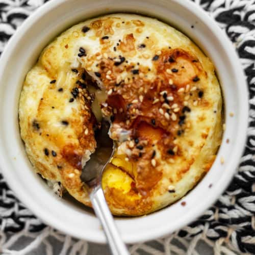air fryer baked eggs in a ramekin