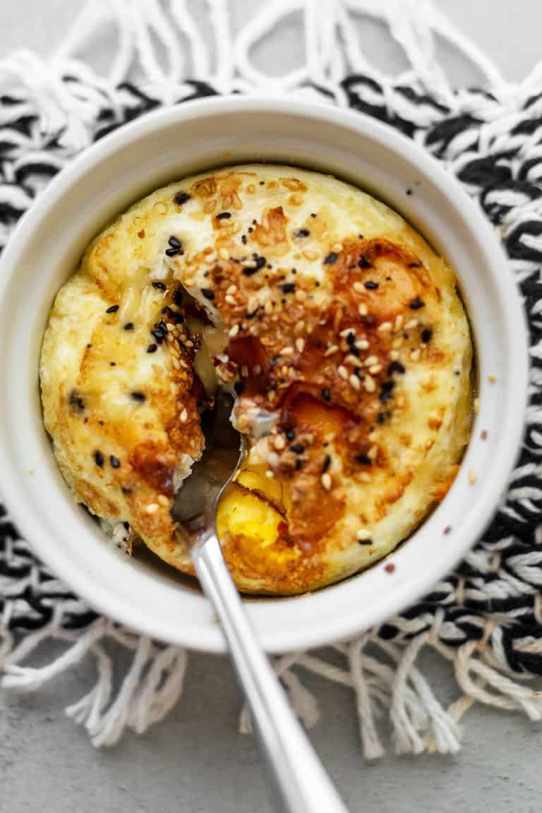 air fryer baked eggs in a ramekin