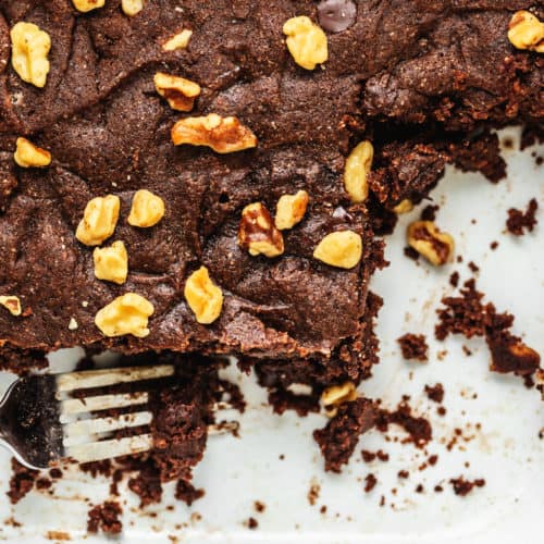 keto almond flour brownies in a white casserole dish