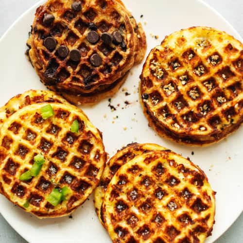 4 stacks of sweet and savory keto chaffles