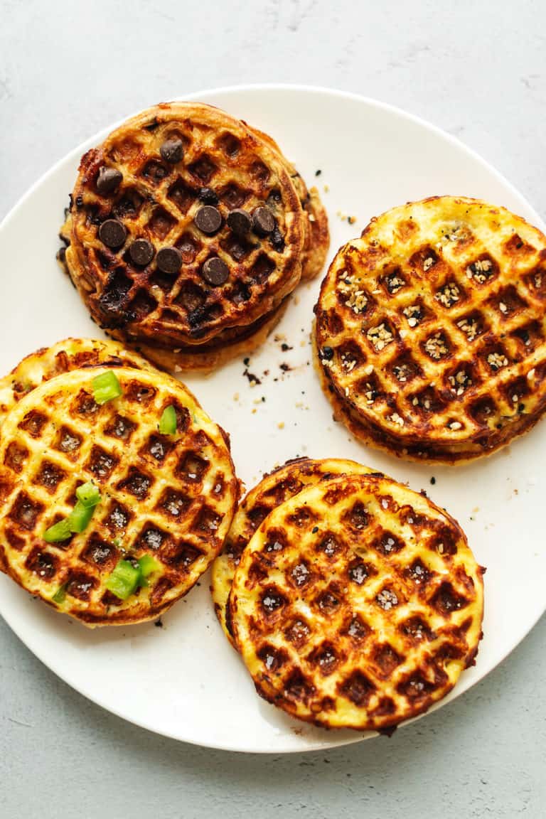 4 stacks of sweet and savory keto chaffles