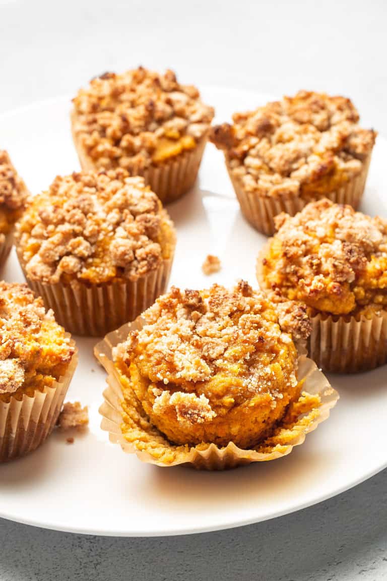 pumpkin pie muffins on a white plate
