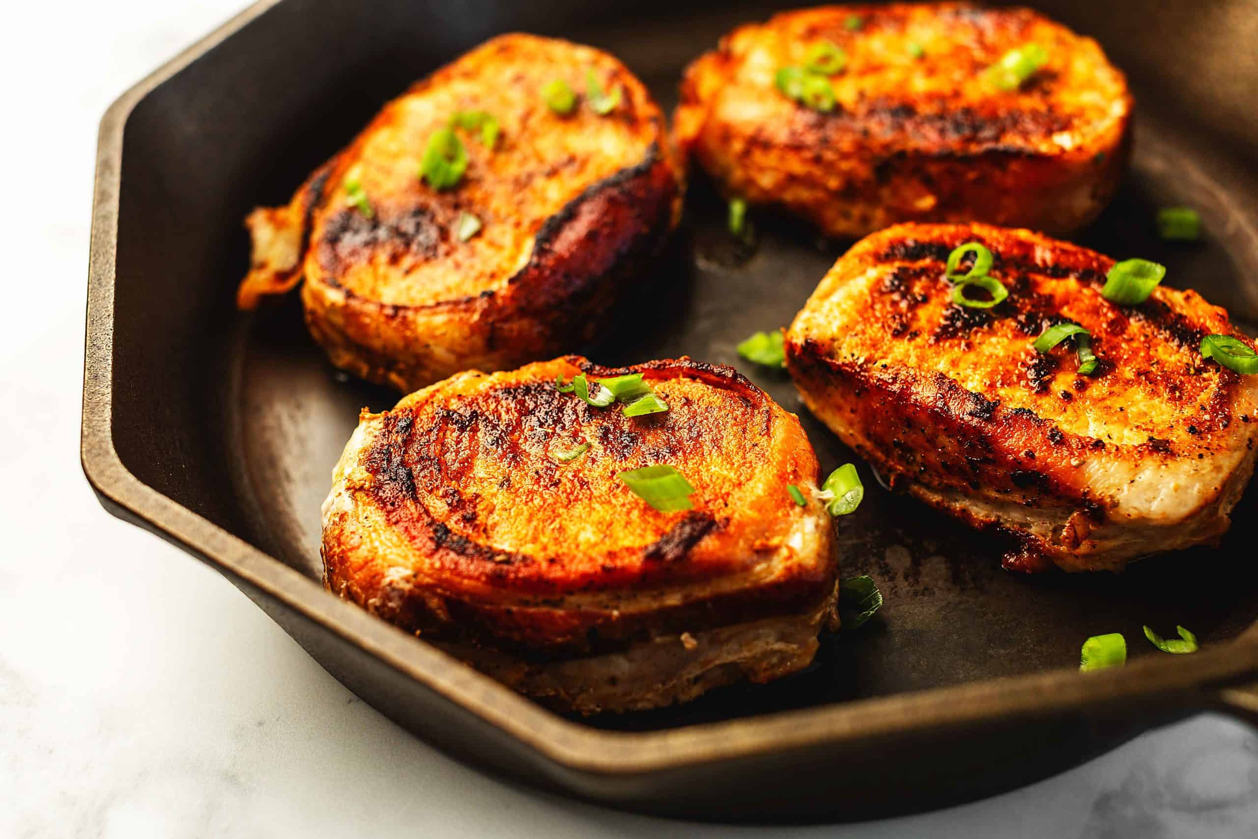 keto pork chops in a skillet
