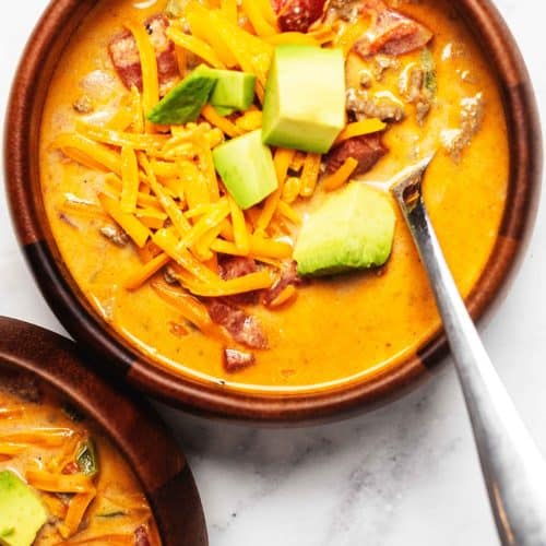 creamy taco soup on a bowl