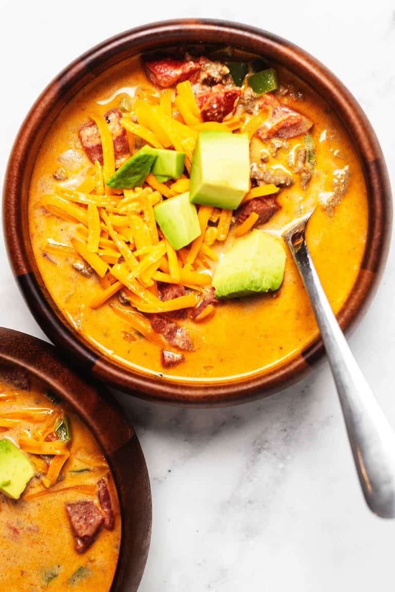 creamy taco soup on a bowl