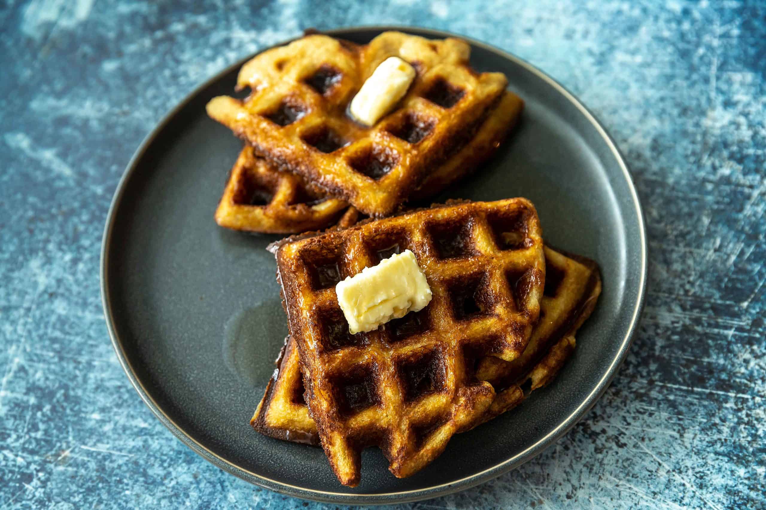 keto waffles on a gray plate