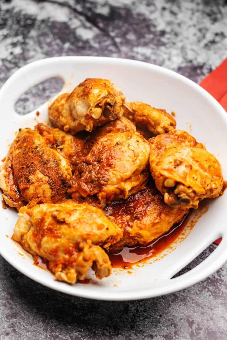 Instant pot salsa chicken in a white bowl