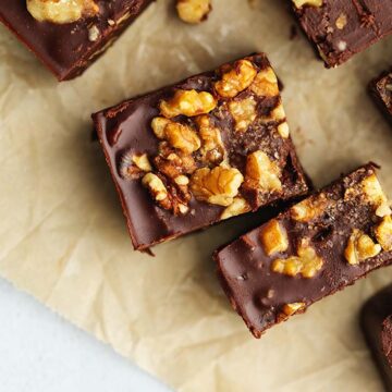 pieces of fudge with walnuts