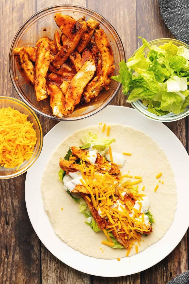 assembling buffalo chicken wraps