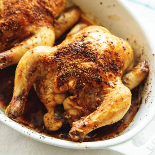 cornish hens in a casserole dish