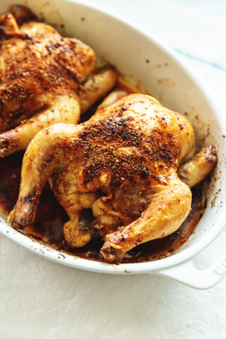 cornish hens in a casserole dish